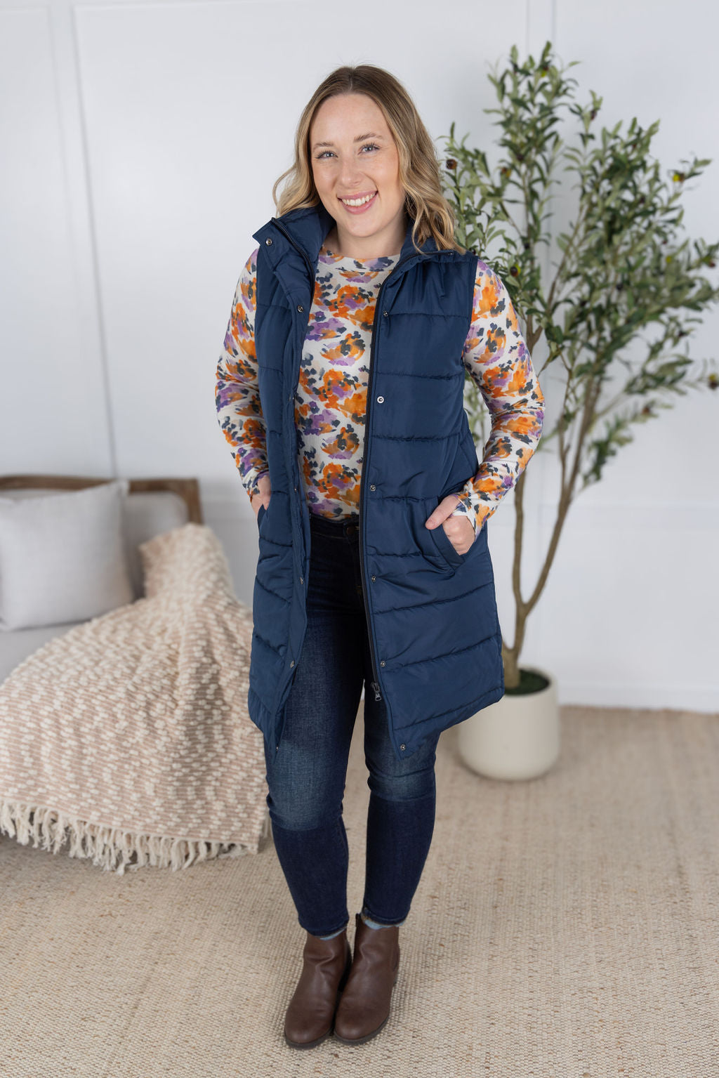 Harlow Long Vest - Navy